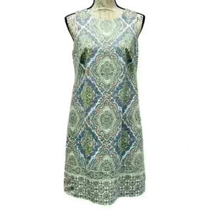 London Times Size 10 Sleeveless Midi Dress with Floral Designs